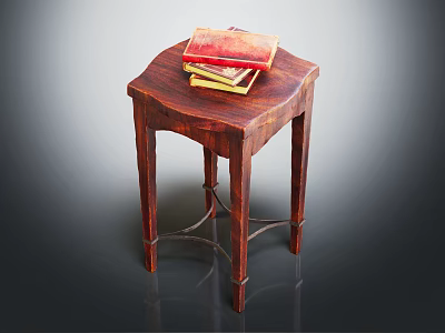 Wooden Hexagonal Stool With Slender Legs And Stacked Books On Top Surface 3d model