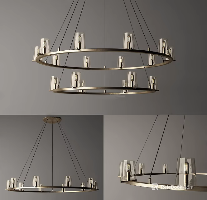 Modern Circular Chandelier With Metal Frame And Multiple Cylindrical Lights 3d model 