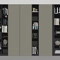 Modern Bookcase Design With Layered Shelves Integrated Lighting And Decorative Sculptures Spherical Decor