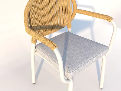 Outdoor Woven Chair with White Frame Gray Cushion and Woven Backrest Armrests 3d model