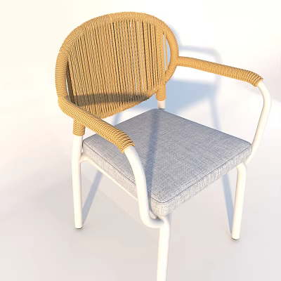 Outdoor Woven Chair with White Frame Gray Cushion and Woven Backrest Armrests 3d model