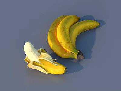 Fresh Yellow Bananas With Peeled And Unpeeled Fruits On Gray Background 3d model