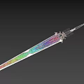 Ornate Iridescent Sword Featuring Intricate Hilt And Colorful Blade Design