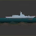 Warship Sailing On Sea Surface With Ocean Floor View 3d model