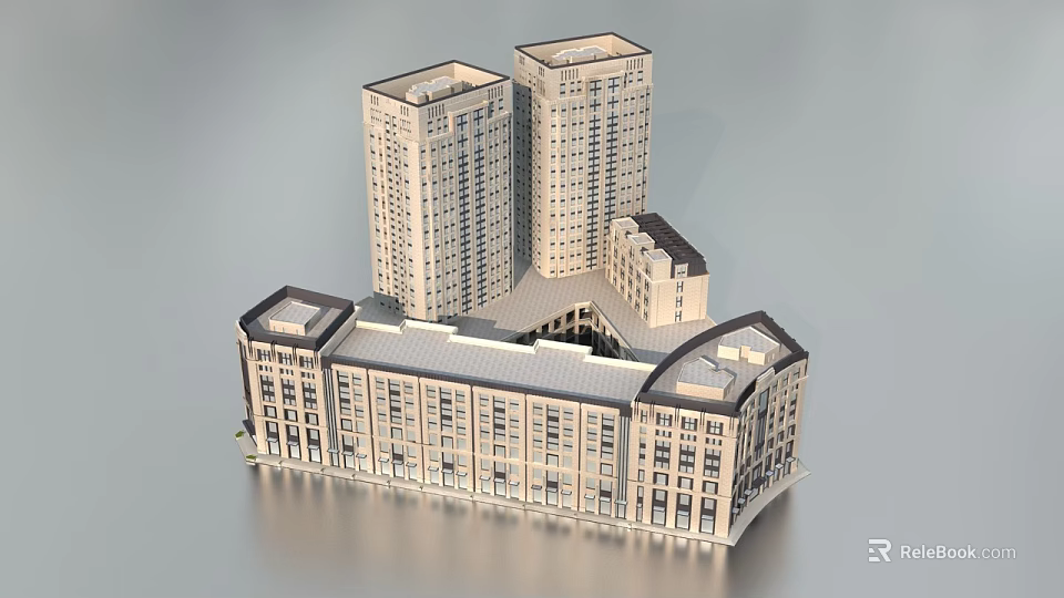 Modern Commercial Complex With High Rise Buildings Low Rise Structures And Retail Office Spaces 3d model 