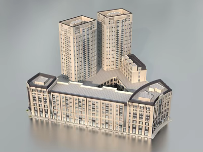 Modern Commercial Complex With High Rise Buildings Low Rise Structures And Retail Office Spaces 3d model