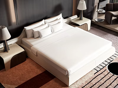 Double Bed With White Linen And Bedside Tables In Modern Bedroom Interior Design 3d model