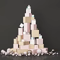 Window Display Featuring Pastel Gift Boxes Stacked as Christmas Tree with Sphere Ornaments 3d model