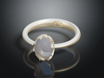 Elegant Silver Ring with Oval Lavender Gemstone and Engraved Logo on Inner Band 3d model