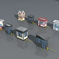 Various Small House And Kiosk Models With Different Roof Door Window Designs