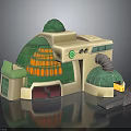 Futuristic Building Design Featuring Domed Roof Green Glass Windows Beige Structure And Illuminated Interior