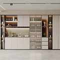 Modern Built in Wine Cabinet With Glass Doors Display Shelves And Wine Glasses