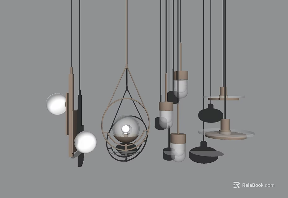 Modern Pendant Lights with Geometric Spherical and Woven Design Elements 3d model