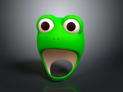 Cartoon Style Green Reptile Head With Big Eyes Open Mouth And Gray Background Reflection 3d model