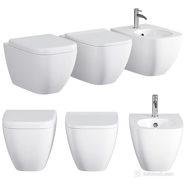 Modern White Toilets Featuring Wall Hung And Floor Mounted Designs 3d model 