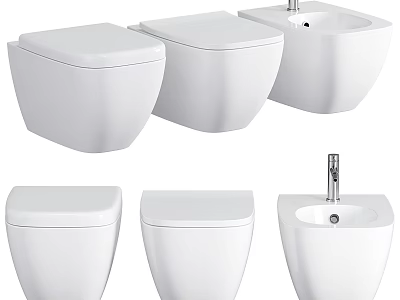 Modern White Toilets Featuring Wall Hung And Floor Mounted Designs 3d model