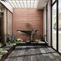 Serene Japanese Style Clubhouse with Courtyard Bamboo and Wooden Lattice Design