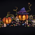 Halloween Decorative Ornament Set with Pumpkin Witch Hat Skulls Candies Candles and Vines