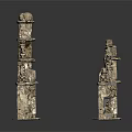 Rustic Stone Building Structure Featuring Multi Tiered Shelves And Hanging Bell