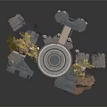 Floating Rock Platform Design With Circular Structure Columns Trees And Rooftop