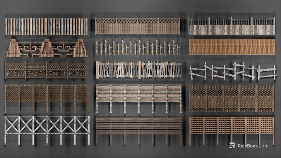 Various Fence Designs With Wooden Metal And Lattice Patterns For Outdoor Spaces 3d model 