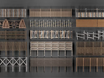 Various Fence Designs With Wooden Metal And Lattice Patterns For Outdoor Spaces 3d model