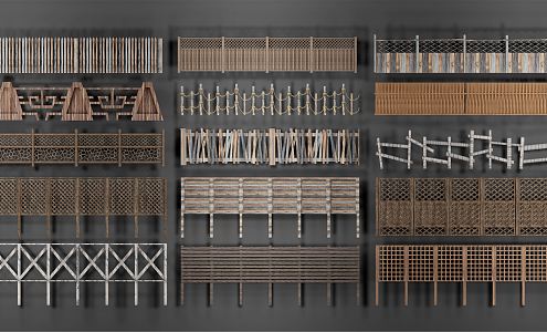 New Chinese Fence Solid Wood Fence 3d model