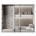 Modern Multifunctional Living Space With Ladder Upper Bed Padded Wall And Pegboard Storage 3d model