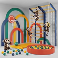 Colorful Kids Playground Equipment With Arches Basketball Hoop Climbing Frame Rope Net And Ball Pit