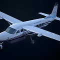 Small White And Dark Blue Passenger Plane Flying With Propeller And Landing Gear