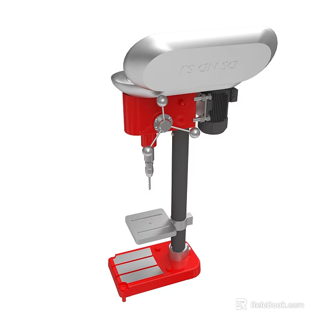 Red And Silver Bench Drill Press With Stable Base And Worktable 3d model 
