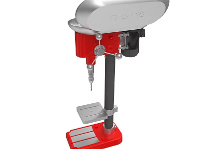Red And Silver Bench Drill Press With Stable Base And Worktable 3d model