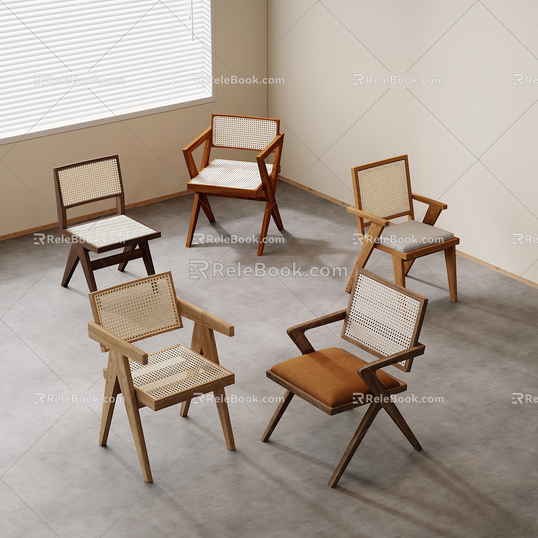 Quiet Ancient Style Single Chair Dining Chair Rattan Chair Solid Wood Chair 3d model