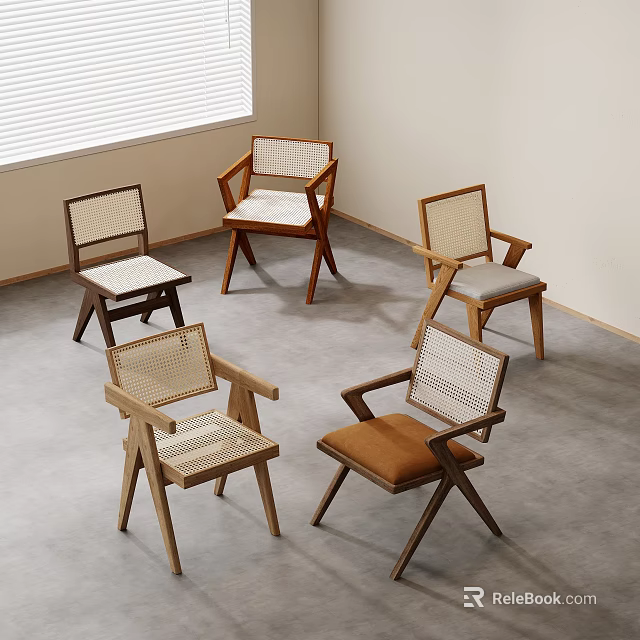 Modern Various Designs Single Chairs With Wooden Frame And Woven Back For Interior Decor 3d model 