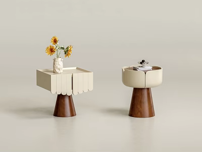 Modern Bedside Tables With White Top Wooden Cone Base Sunflower Vase And Books 3d model