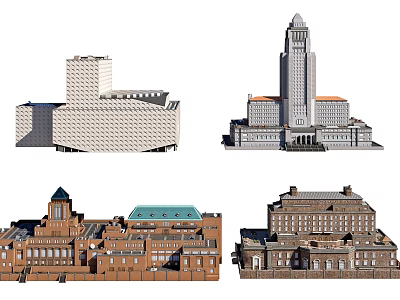 Diverse Architectural Models Featuring Modern And Classical Building Design Styles 3d model