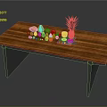 Dining Table With Wooden Top And Colorful Fruits Vegetables