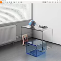 Modern Transparent Coffee Table with Blue Base Decorative Sphere and Tray 3d model
