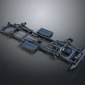 Car Chassis Automotive Parts 3D Model with Suspension System and Battery Modules