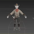 Woman In Cowboy Style Outfit With Hat Scarf Gloves And Boots