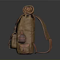 Vintage Brown Backpack With Adjustable Straps Side Pockets And Rolled Top Storage