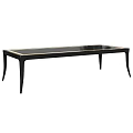 Contemporary Luxury Dining Table With Glass Top Gold Accents And Black Metal Legs