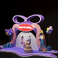 Birthday Celebration Setup With People Celebrating Colorful Balloons Gift Boxes And Cake