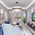 Bright Modern Living Room With Glossy Tiles Eiffel Tower Mural And Lush Green Potted Plant