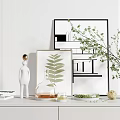 Stylish Ornamental Decor Collection With Framed Art Green Plants Diffuser Bottles And Ceramic Vases