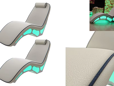 Light Gray Leather Lounge Chair With Green LED Lights And Curved Stitched Design 3d model