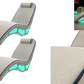 Light Gray Leather Lounge Chair With Green LED Lights And Curved Stitched Design