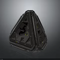 Black Pyramid shaped Tech Enclosure Featuring Geometric Panels and Yellow Indicator Lights 3d model