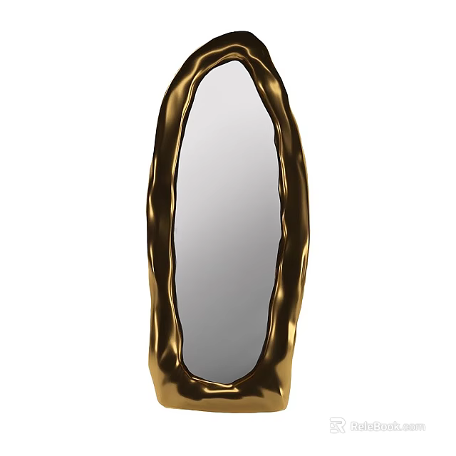 Decorative Modern Mirror With Gold Irregular Frame And Smooth Reflective Surface 3d model 