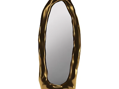 Decorative Modern Mirror With Gold Irregular Frame And Smooth Reflective Surface 3d model